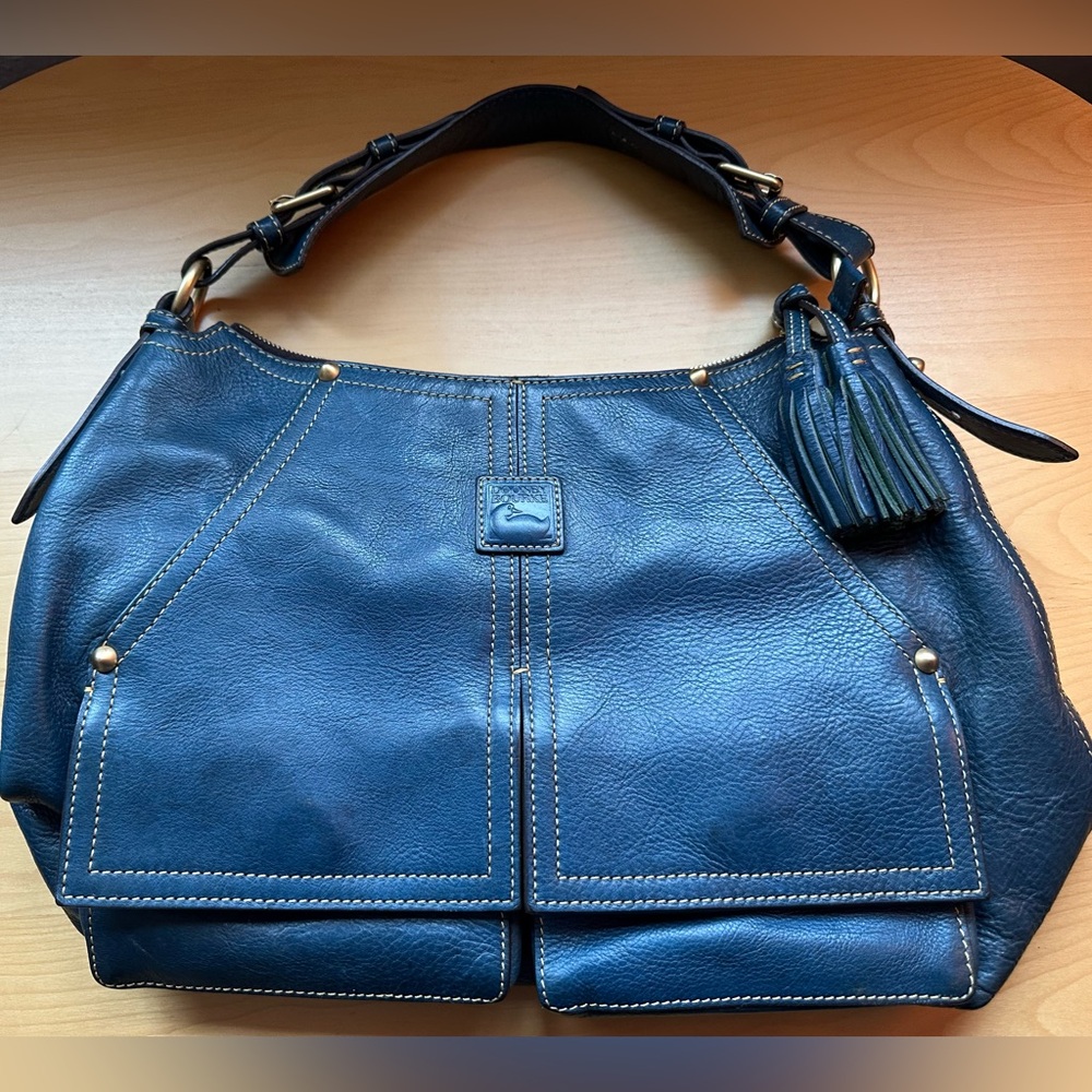 Vintage Dooney & Bourke Ocean Blue Kingston Hobo Leather Shoulder Bag - Picture 3 of 15
